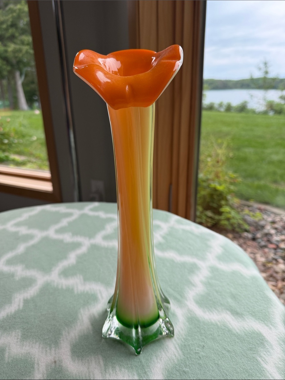 Vintage Italian Murano Jack in the Pulpit Art Glass Vase MCM Orange White Green - Picture 2 of 13